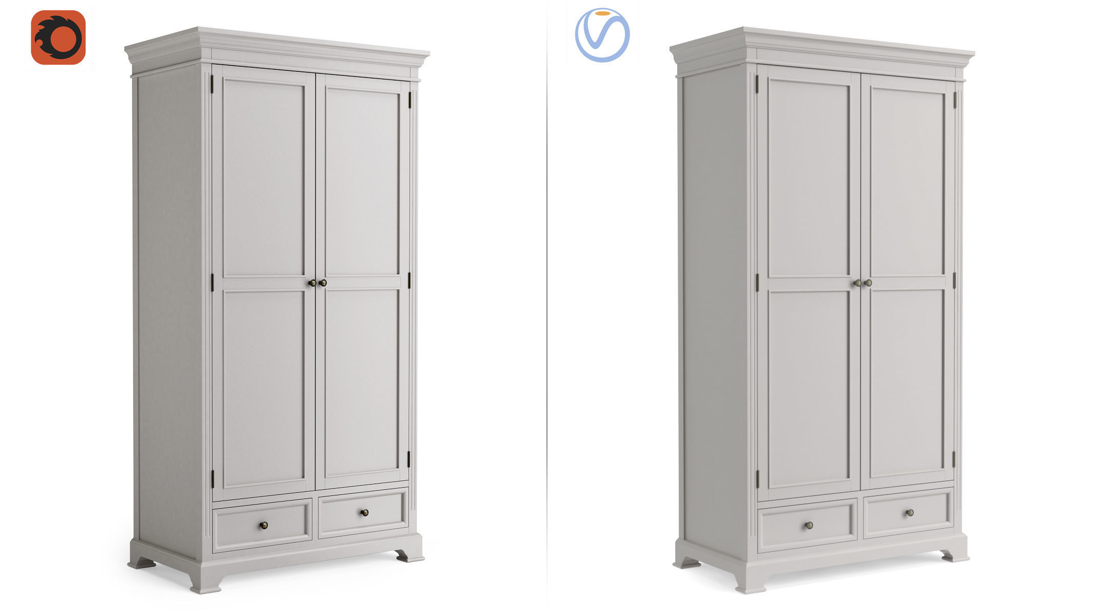 DAVENTRY Taupe Gray Large Double Wardrobe 3D model_8