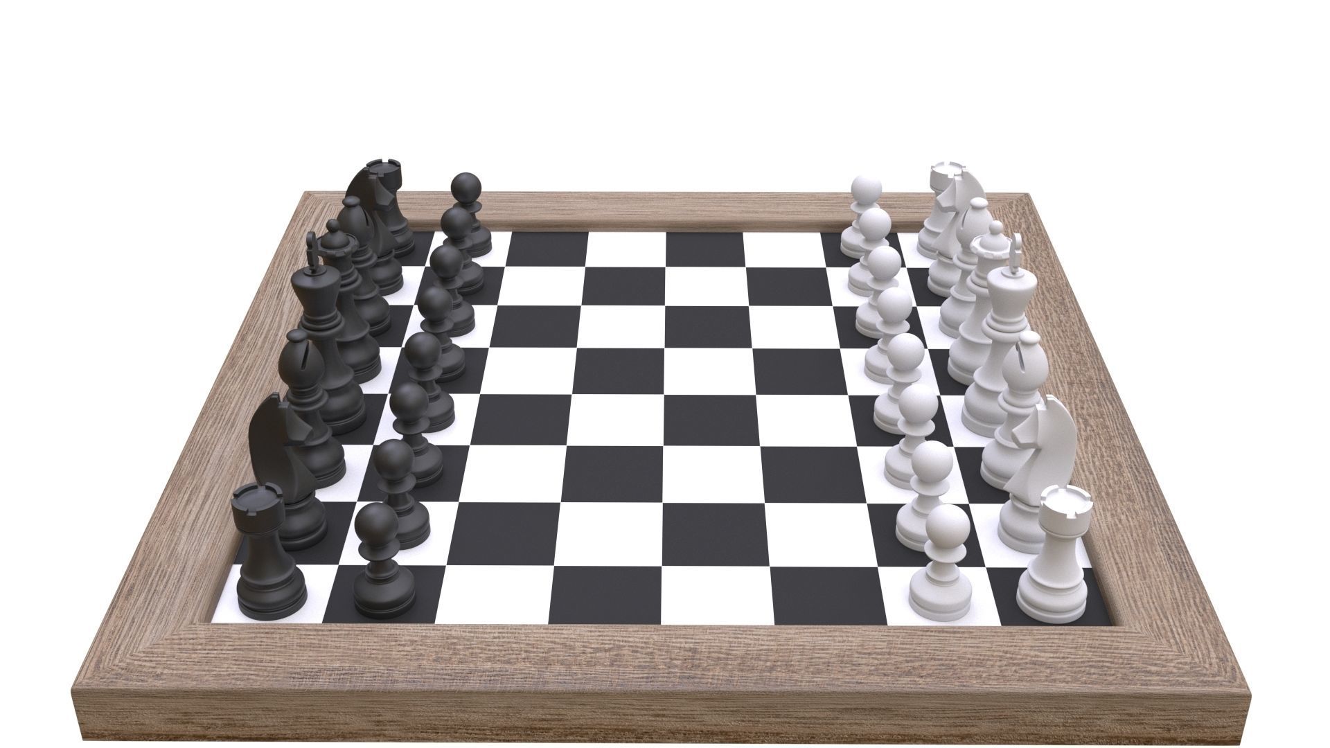Chess board with pieces 3D model_1