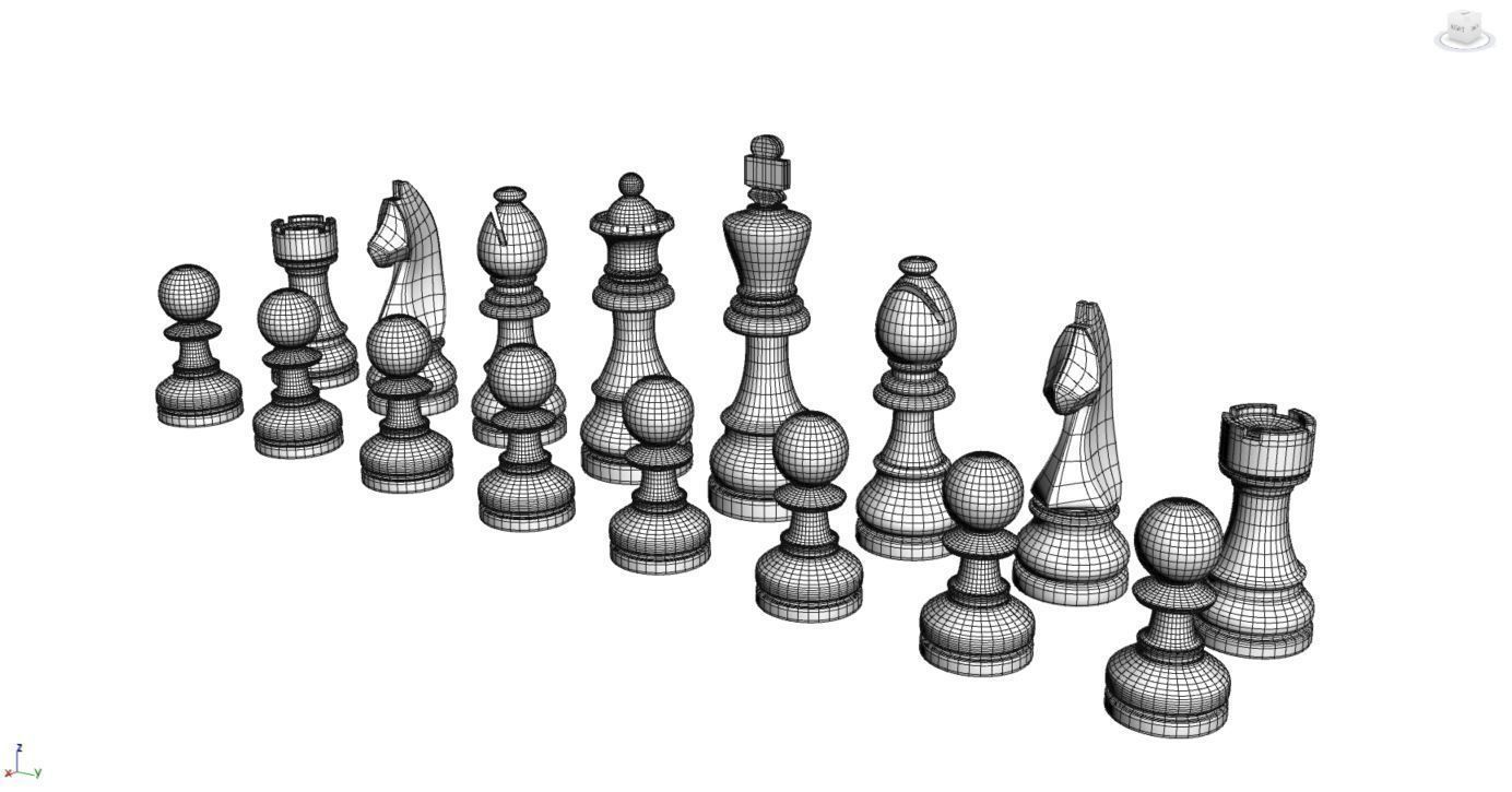 Chess board with pieces 3D model_2