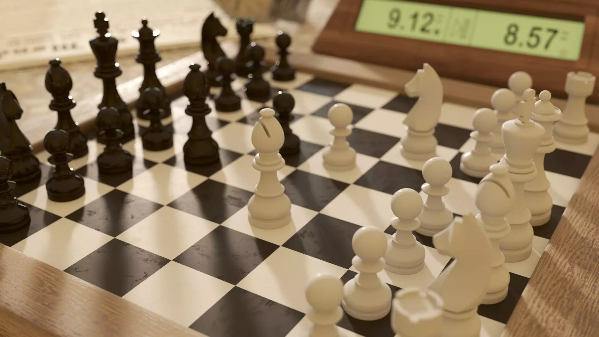 Chess board with pieces 3D model_0