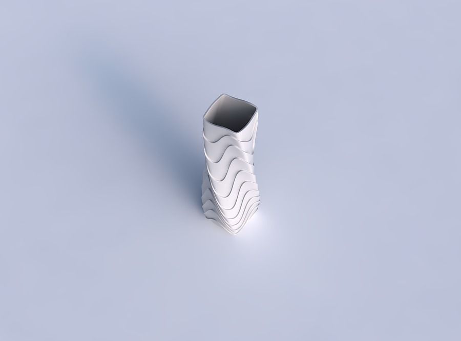 Vase twisted rectangle with horizontal wavy layers 3D print model_1