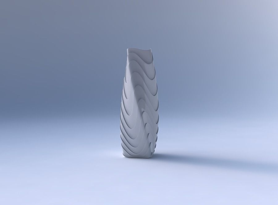 Vase twisted rectangle with horizontal wavy layers 3D print model_4