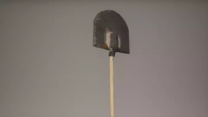 Shovel Low Poly Game Ready old with wooden handle