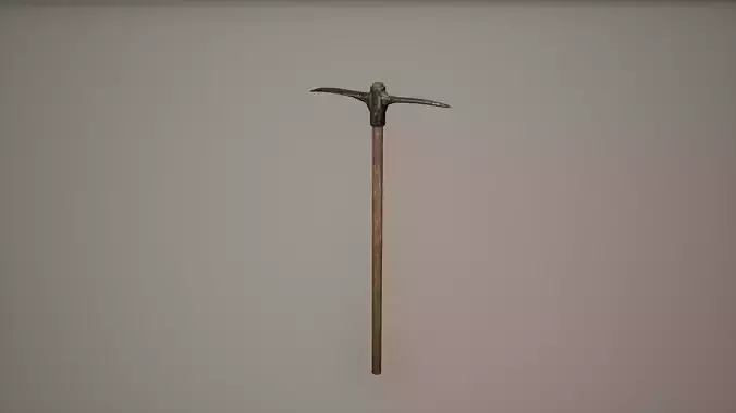 Pickaxe Low poly Game Ready wooden stick with metal handle