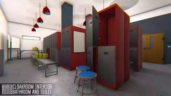 Cloakroom interior - bathroom and toilet Low-poly 3D model