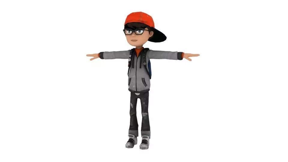 Cartoonish boy Character Low-poly 3D model_0