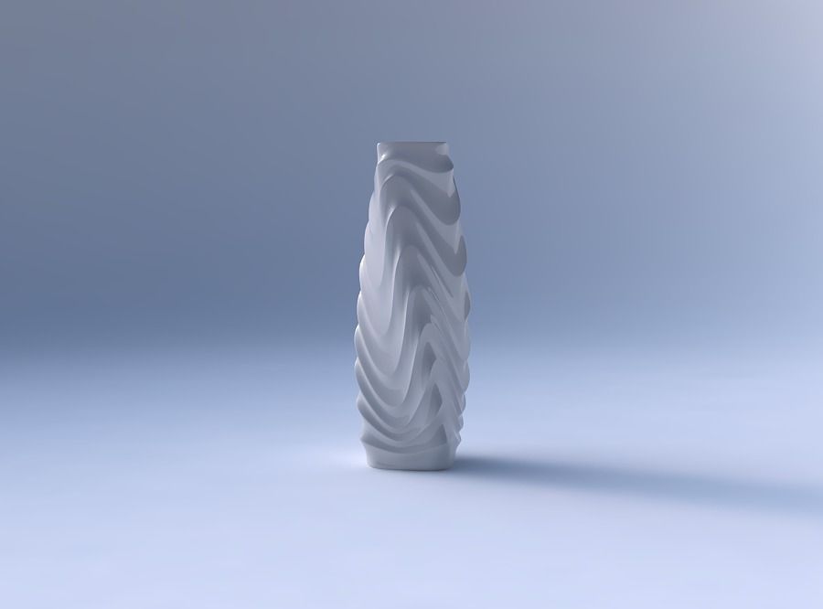 Vase twisted rectangle with curved horizontal wavy sections 3D print model_4
