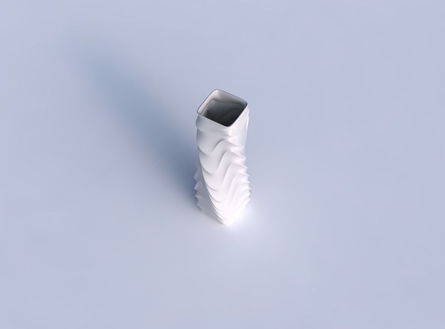 Vase twisted rectangle with curved horizontal wavy sections 3D print model_1