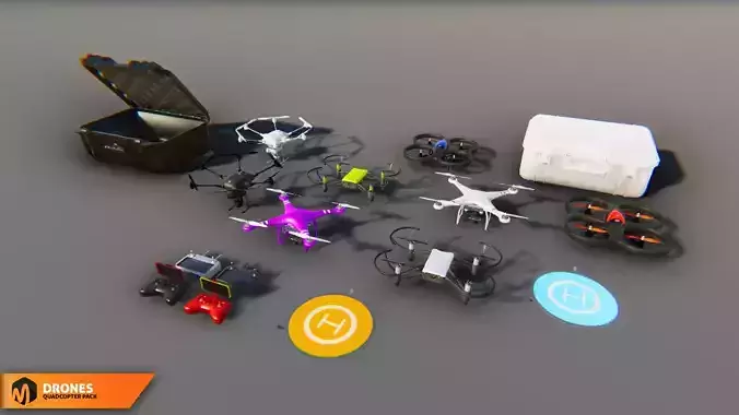 Quadcopter pack - drones Low-poly 3D model