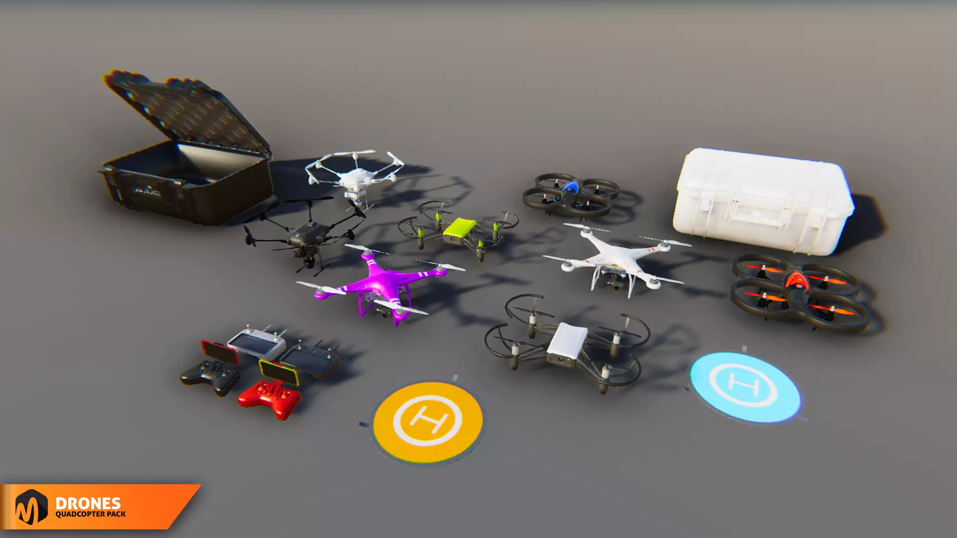 Quadcopter pack - drones Low-poly 3D model_0