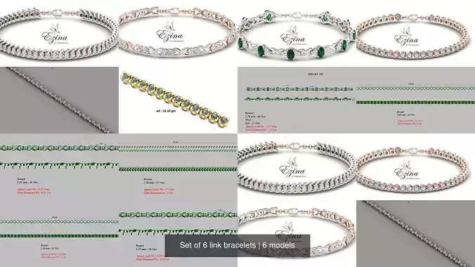 Set of 6 link bracelets 3D Model Collection