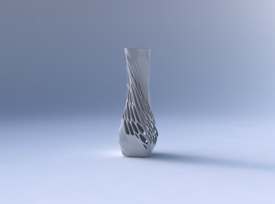 Vase twisted larger opening rectangle with organic lattice ha... 3D print model_4