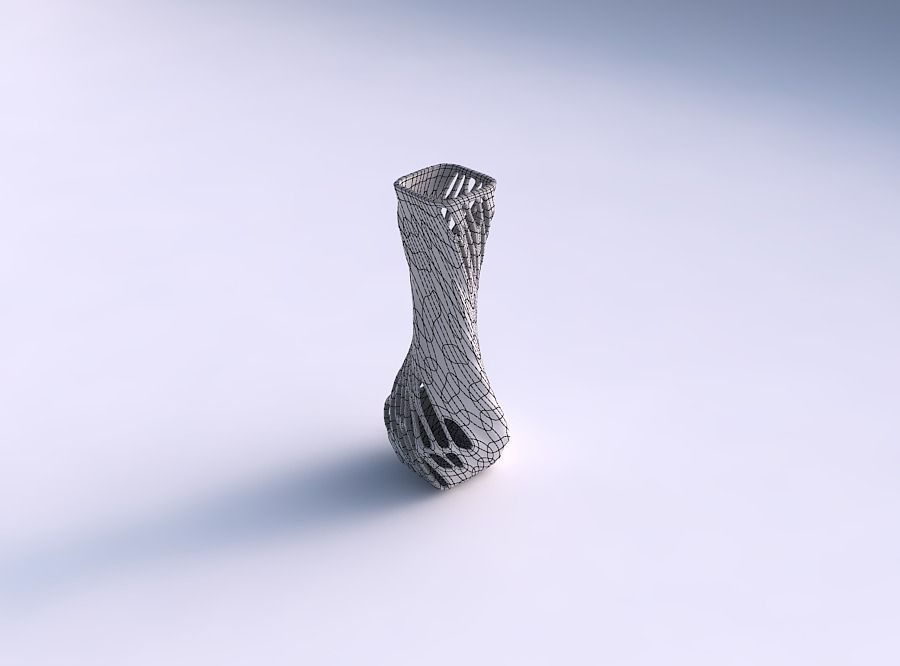 Vase twisted larger opening rectangle with organic lattice ha... 3D print model_5