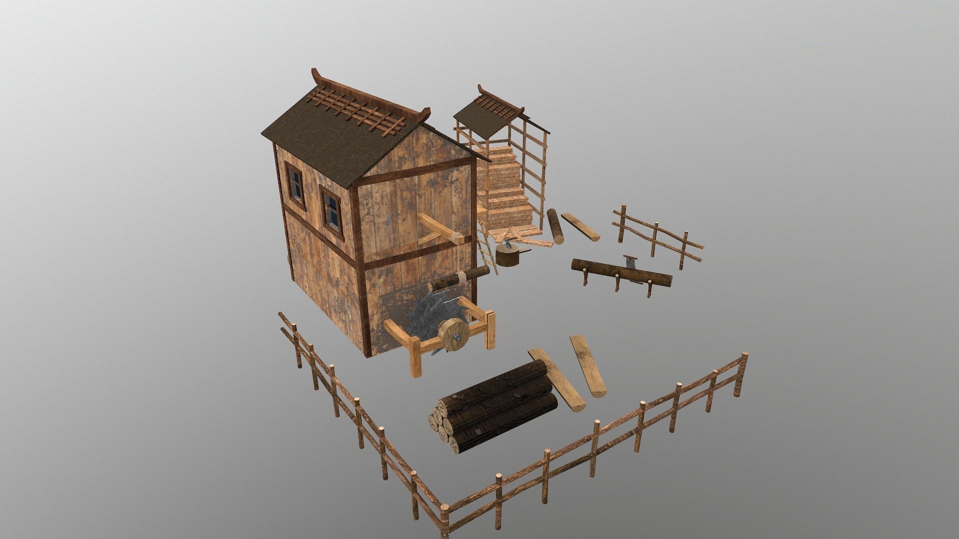  Sawmill Level 15 Low-poly 3D model_5