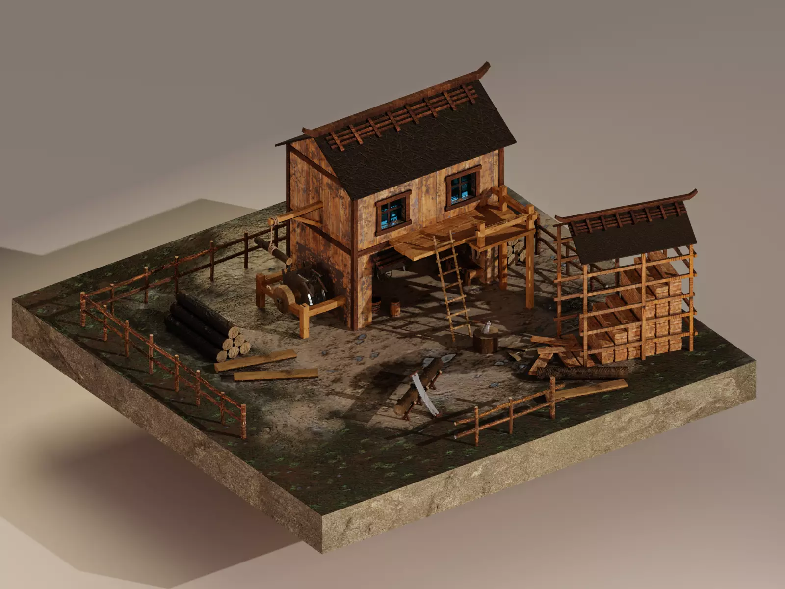  Sawmill Level 15 Low-poly 3D model_0