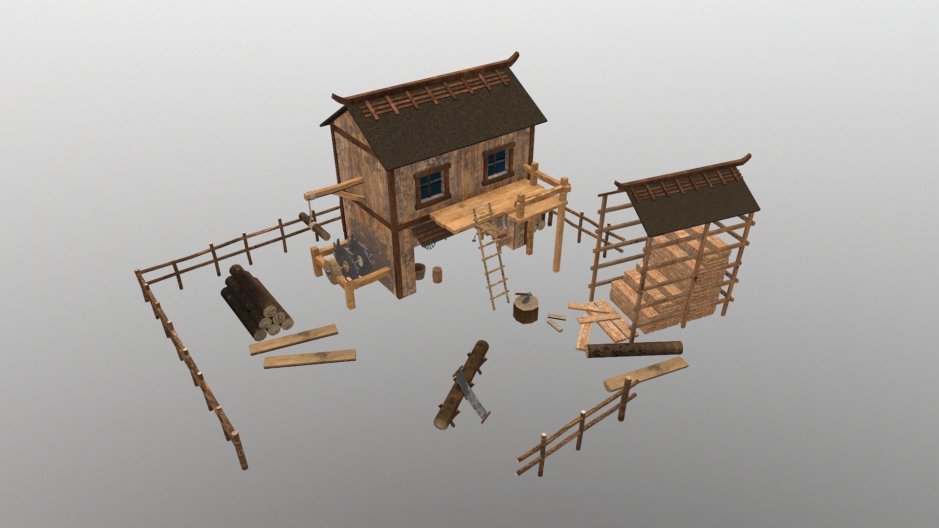  Sawmill Level 15 Low-poly 3D model_4