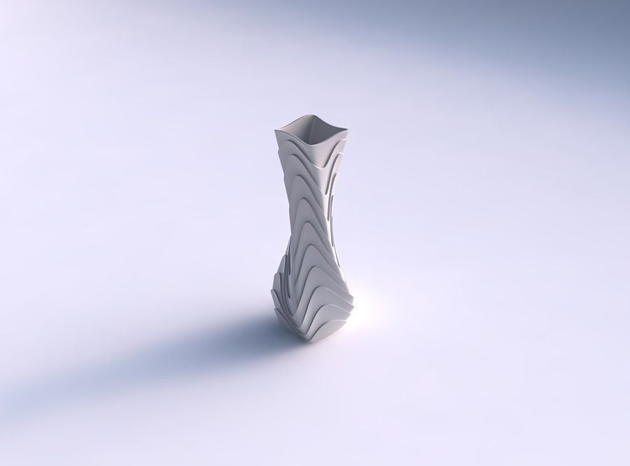 Vase twisted larger opening rectangle with horizontal wavy la... 3D print model_0