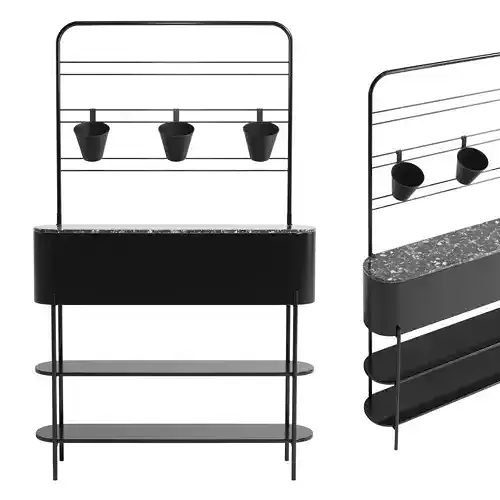 Auckland Black Metal Flower Box with 3 pots 3D model