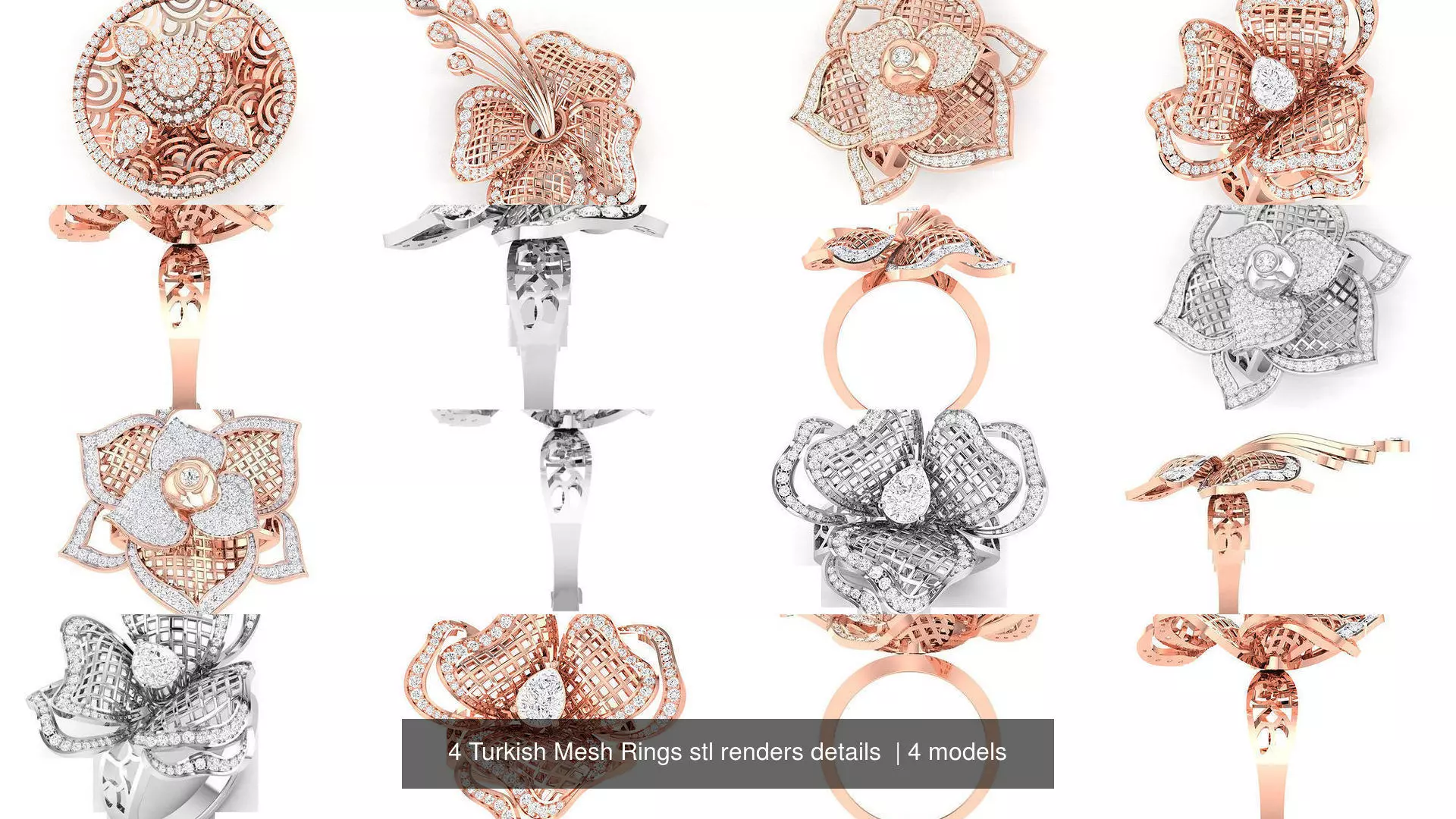 4 Turkish Mesh Rings stl renders details  3D Model Collection_0