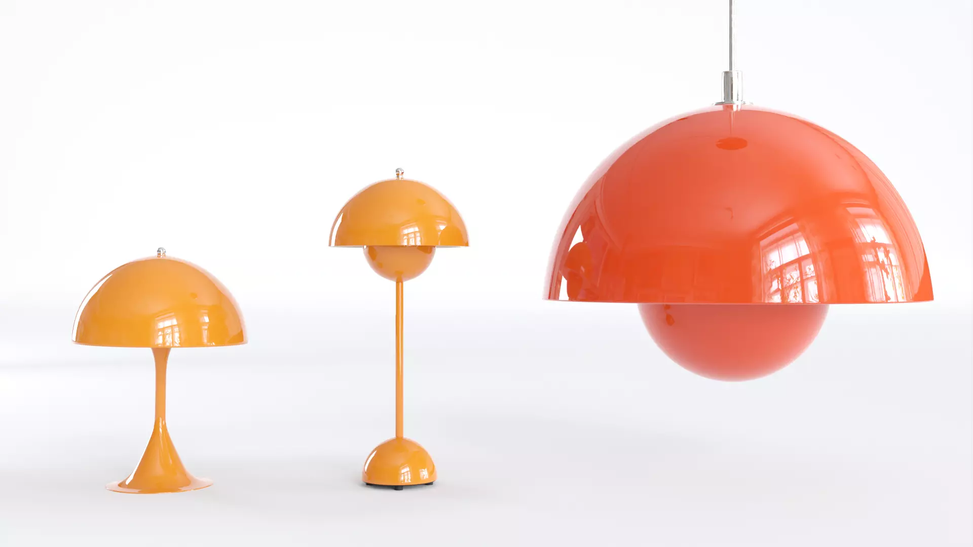 Three Retro Lamps 3D Model  - 1 Table Red and 2 Ceiling Yellow 3D model_0