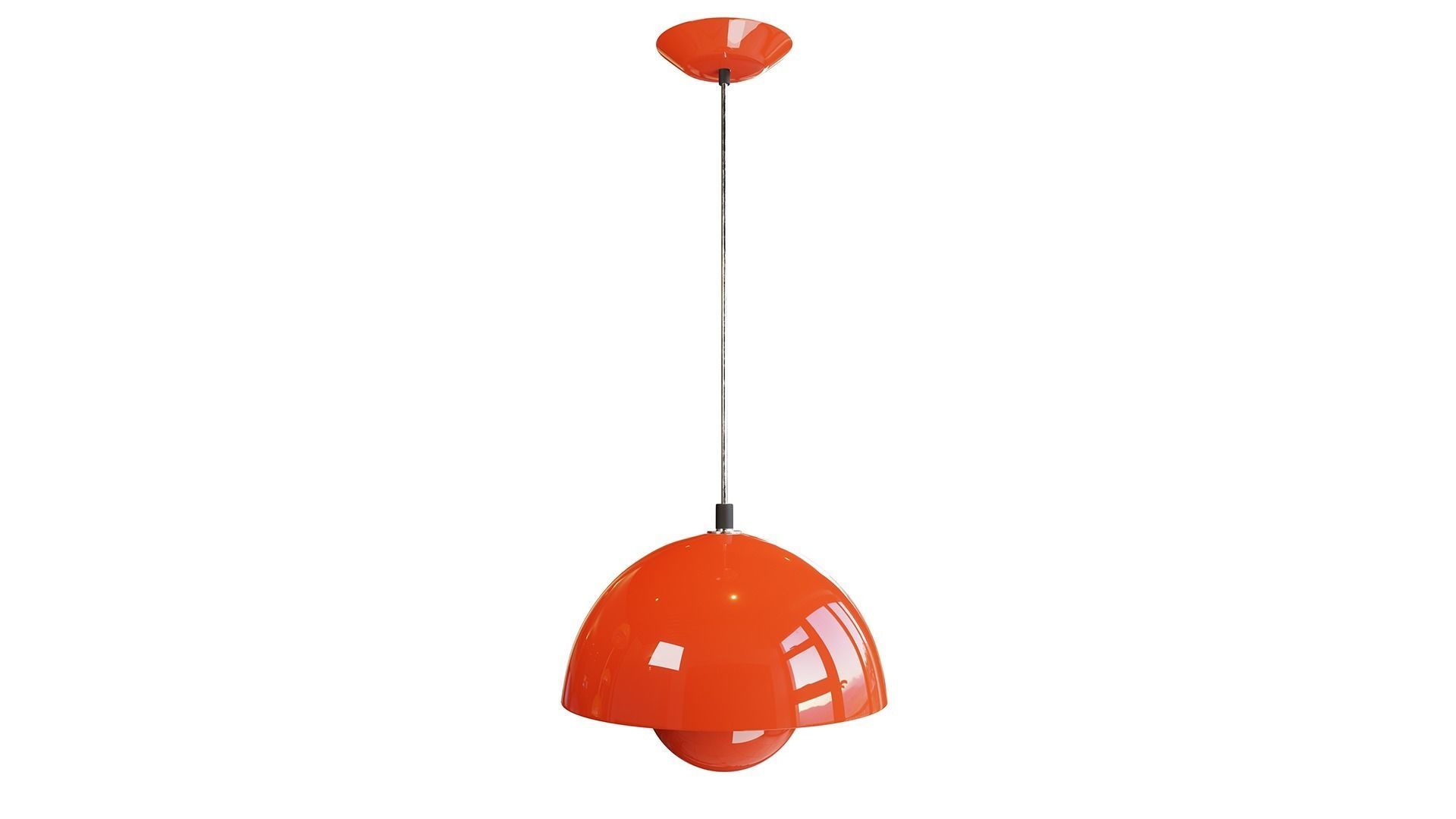 Three Retro Lamps 3D Model  - 1 Table Red and 2 Ceiling Yellow 3D model_7