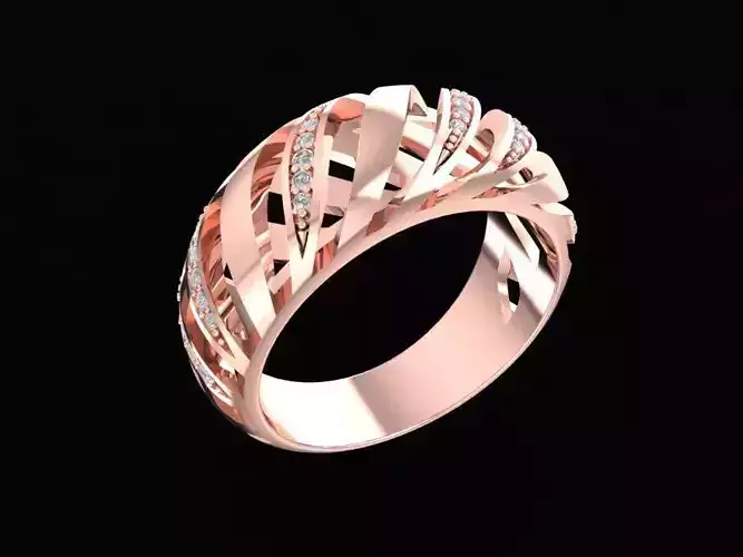 Elegant Twist Wave Gemstone Ring Jewelry 3D Model 104