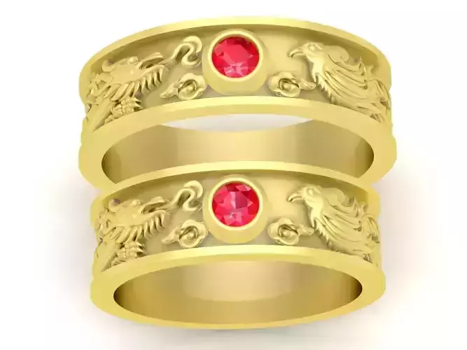 Viet Nam Dragon and Phoneix Wedding Rings 113
