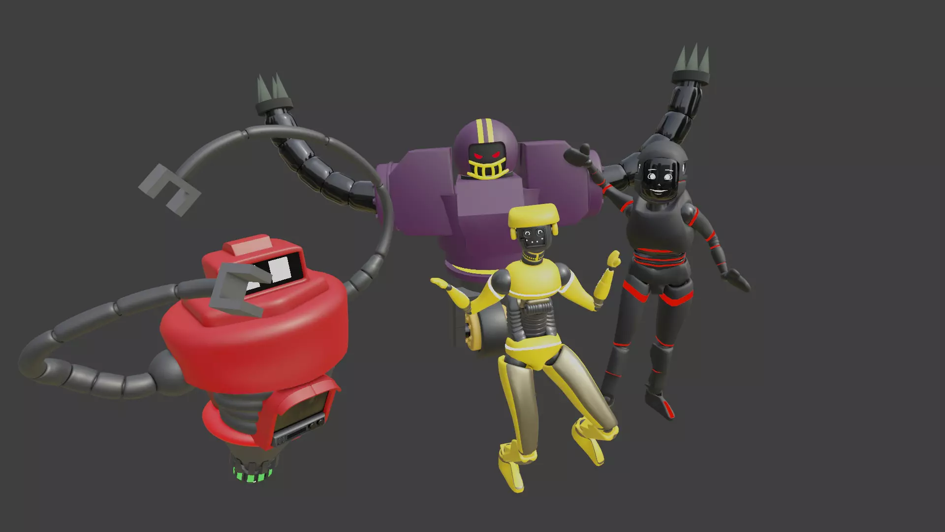 Four cartoon robots 3D model_0