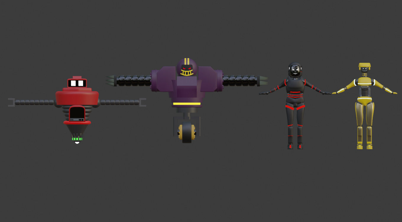 Four cartoon robots 3D model_2