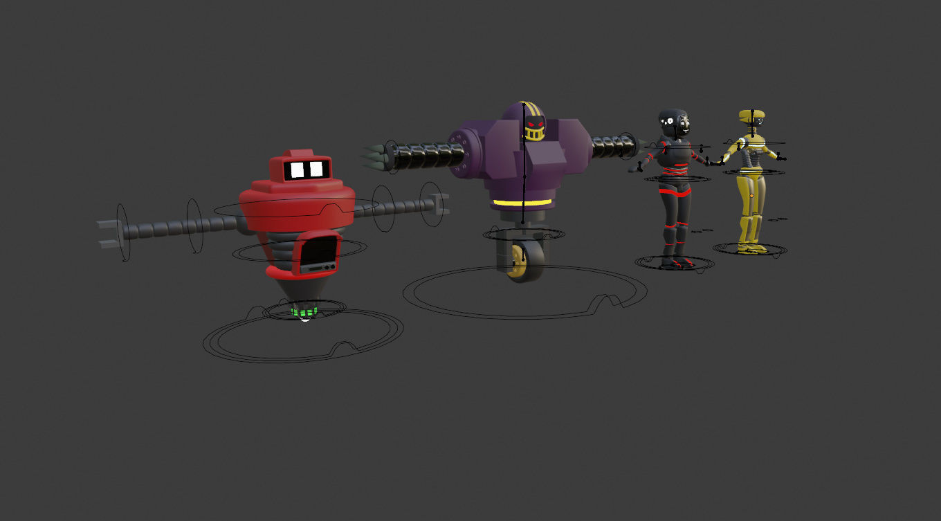 Four cartoon robots 3D model_3
