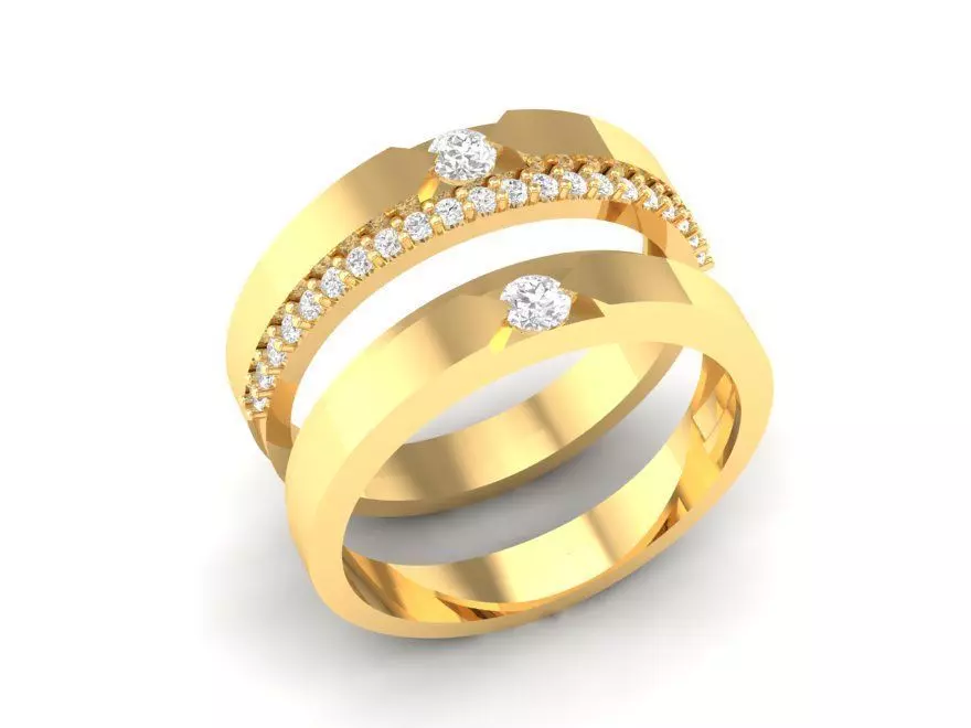 Elegant Couple Diamond Wedding Rings 114 3D print model