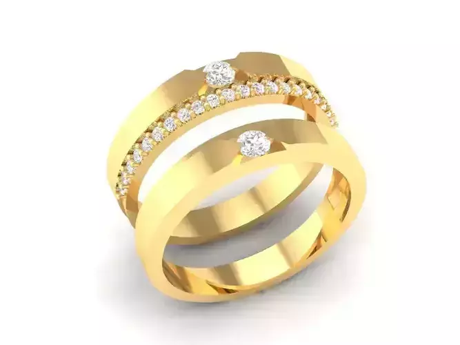 Elegant Couple Diamond Wedding Rings 114 3D print model