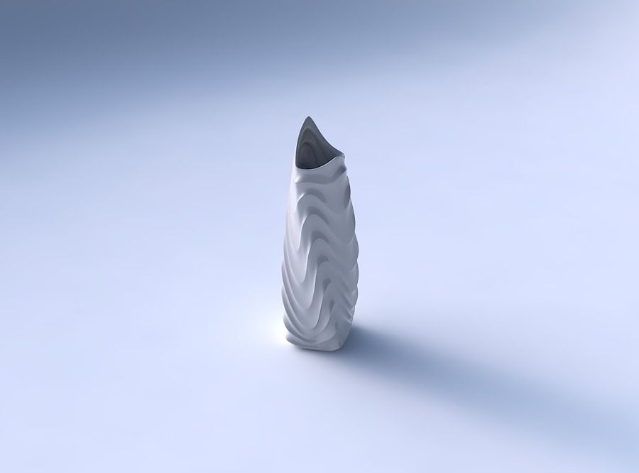 Vase twisted double arc rectangle with curved horizontal wavy... 3D print model_3