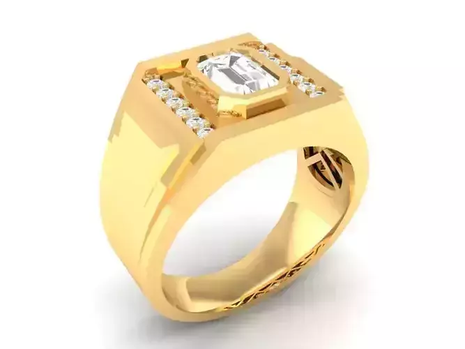 Luxury Rectangular Gemstone Men Ring 3D Model 122