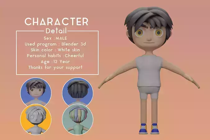 Cartoon Male Characters Low-poly 3D model