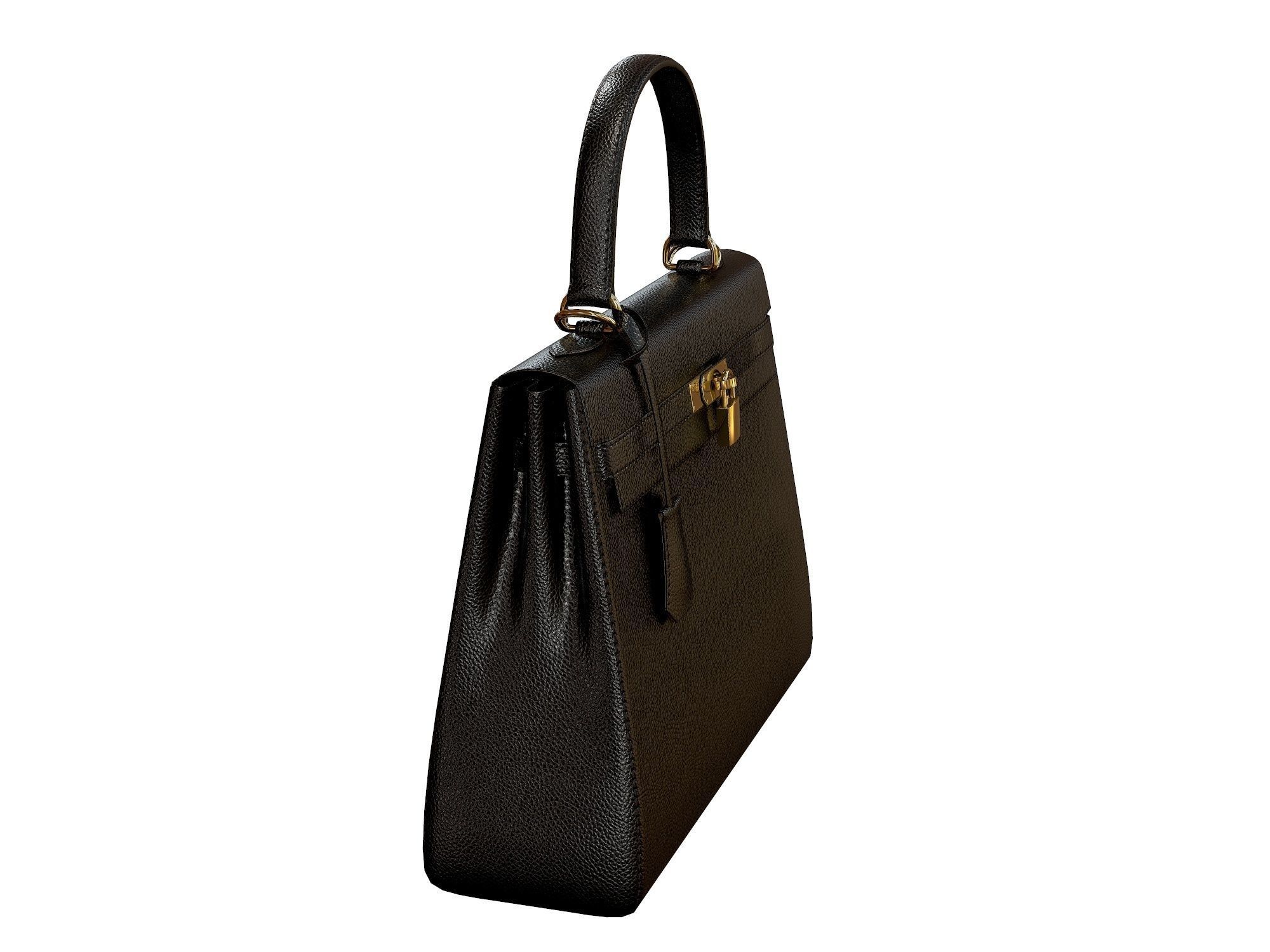 Hermes Kelly Bag Black Low-poly 3D model_2