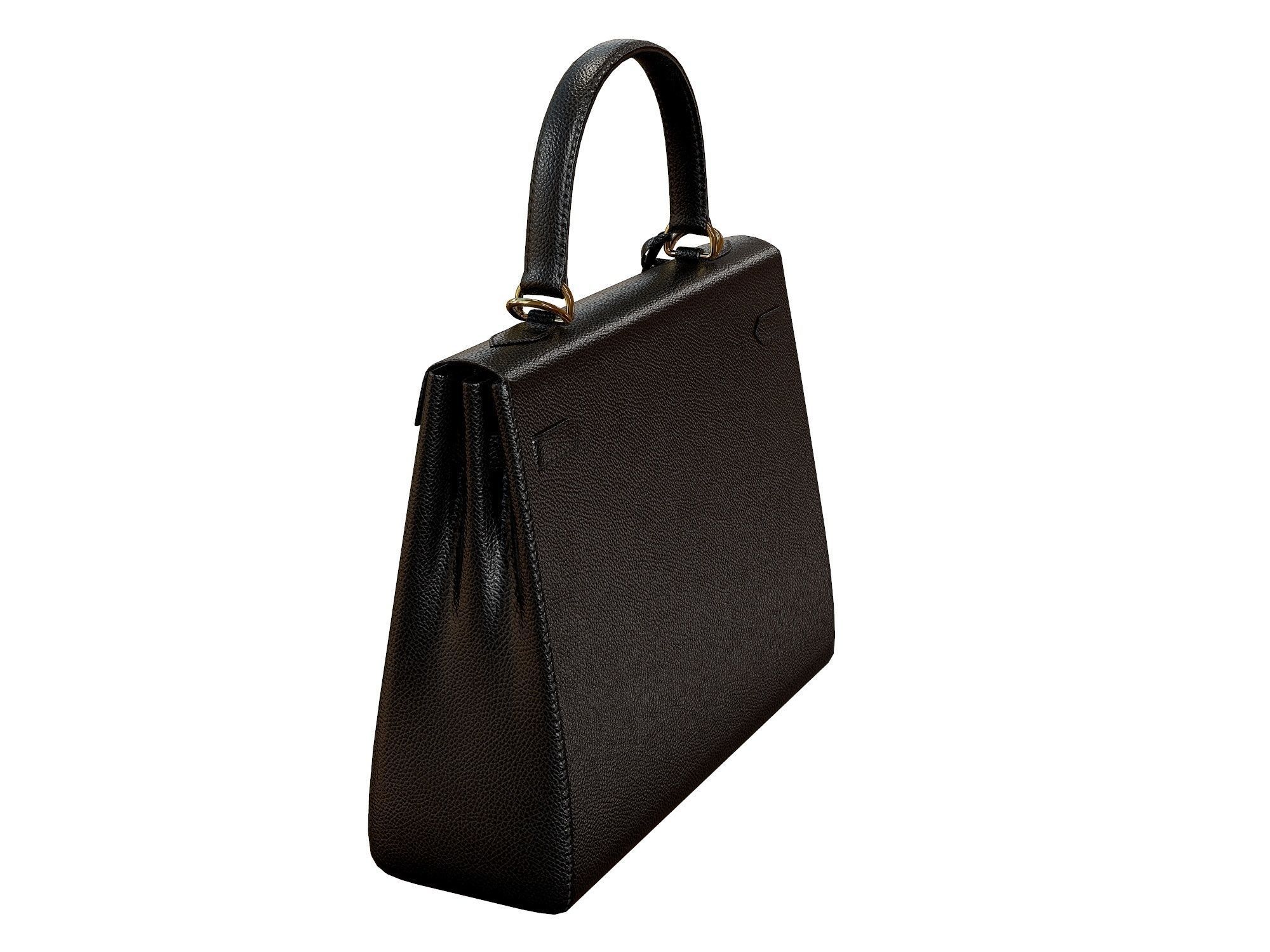 Hermes Kelly Bag Black Low-poly 3D model_4