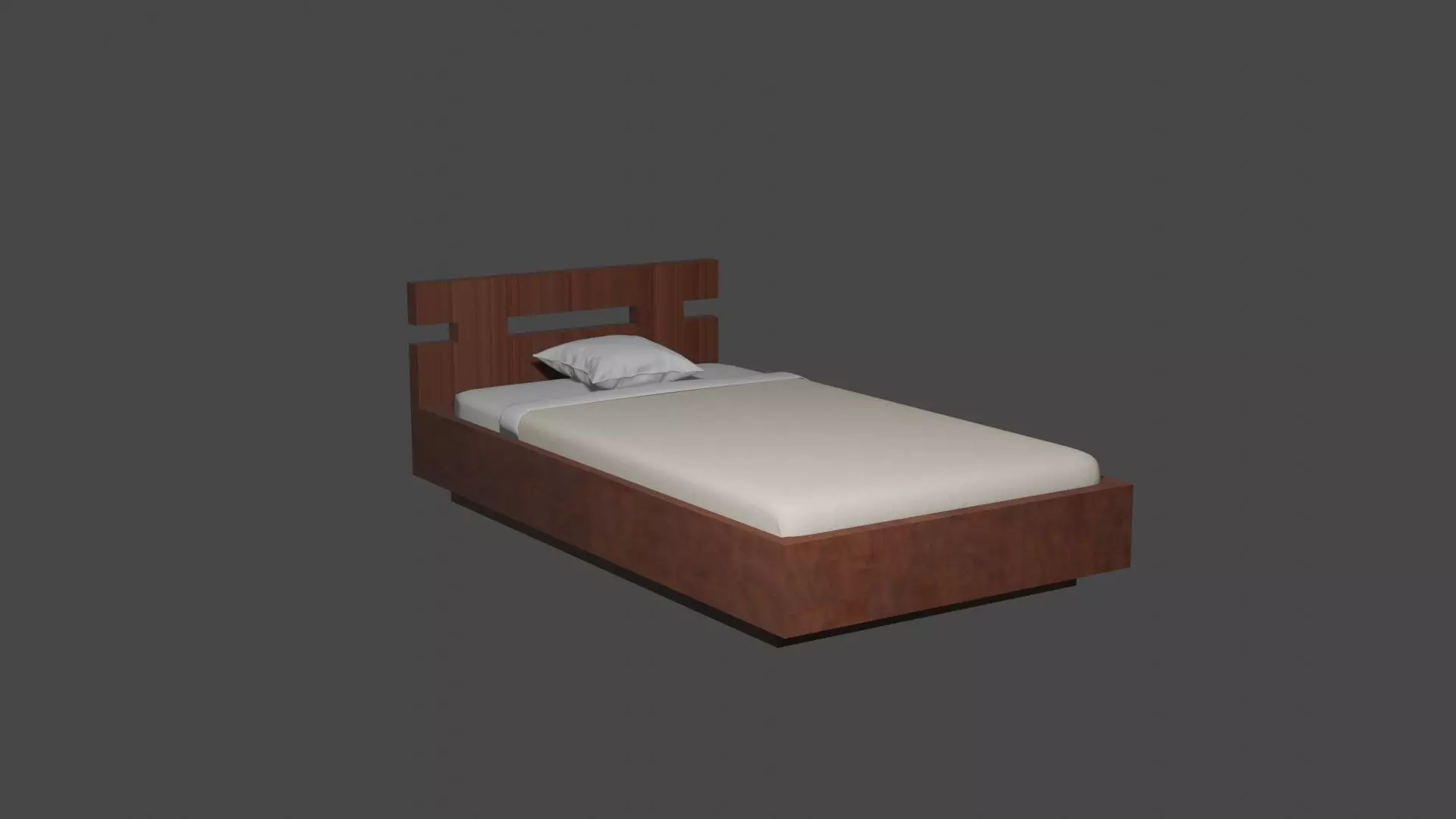 BED WITH PILLOW AND BLANKET Low-poly 3D model_0