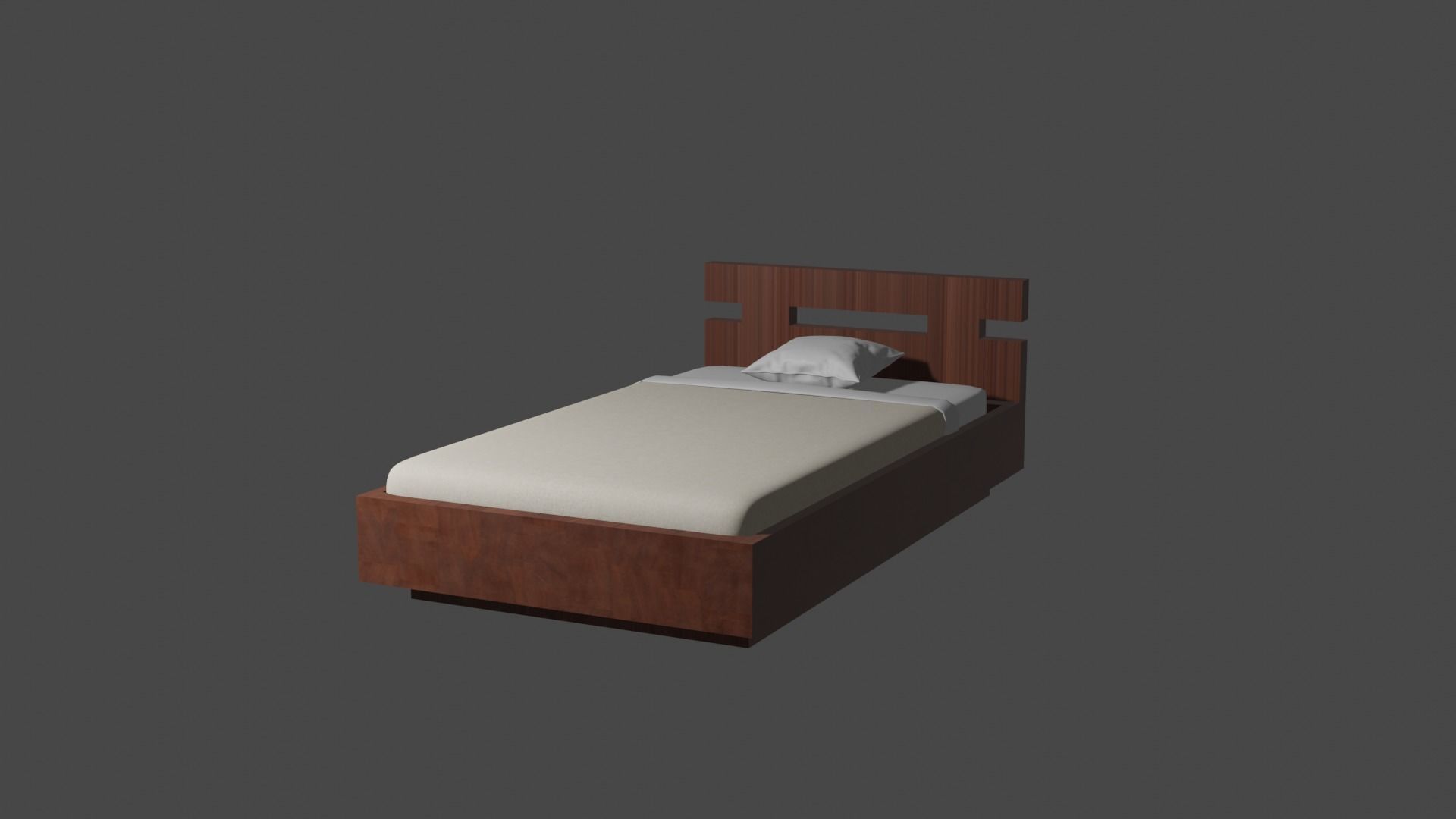 BED WITH PILLOW AND BLANKET Low-poly 3D model_1