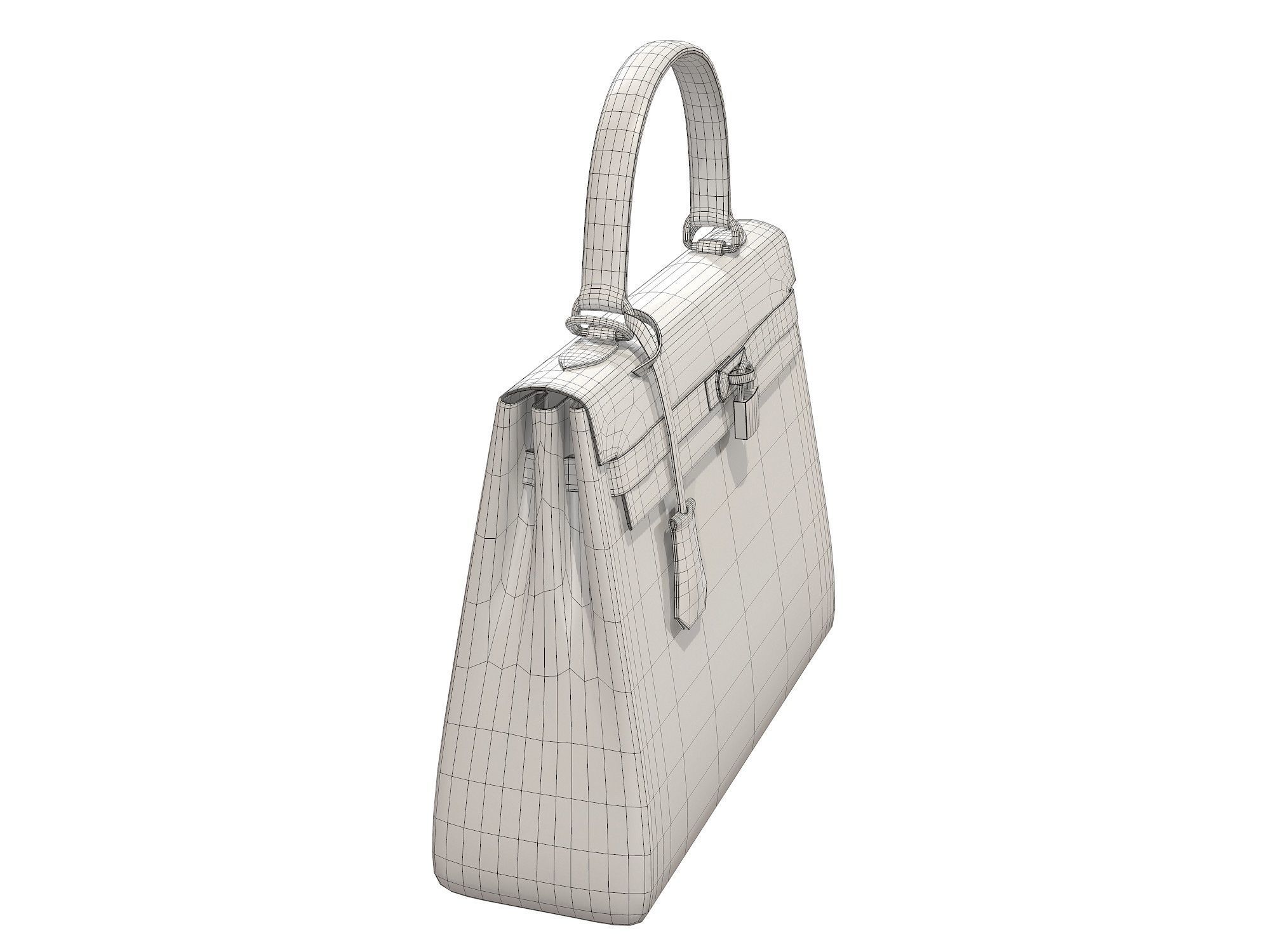 Hermes Kelly Bag Cream Low-poly 3D model_6