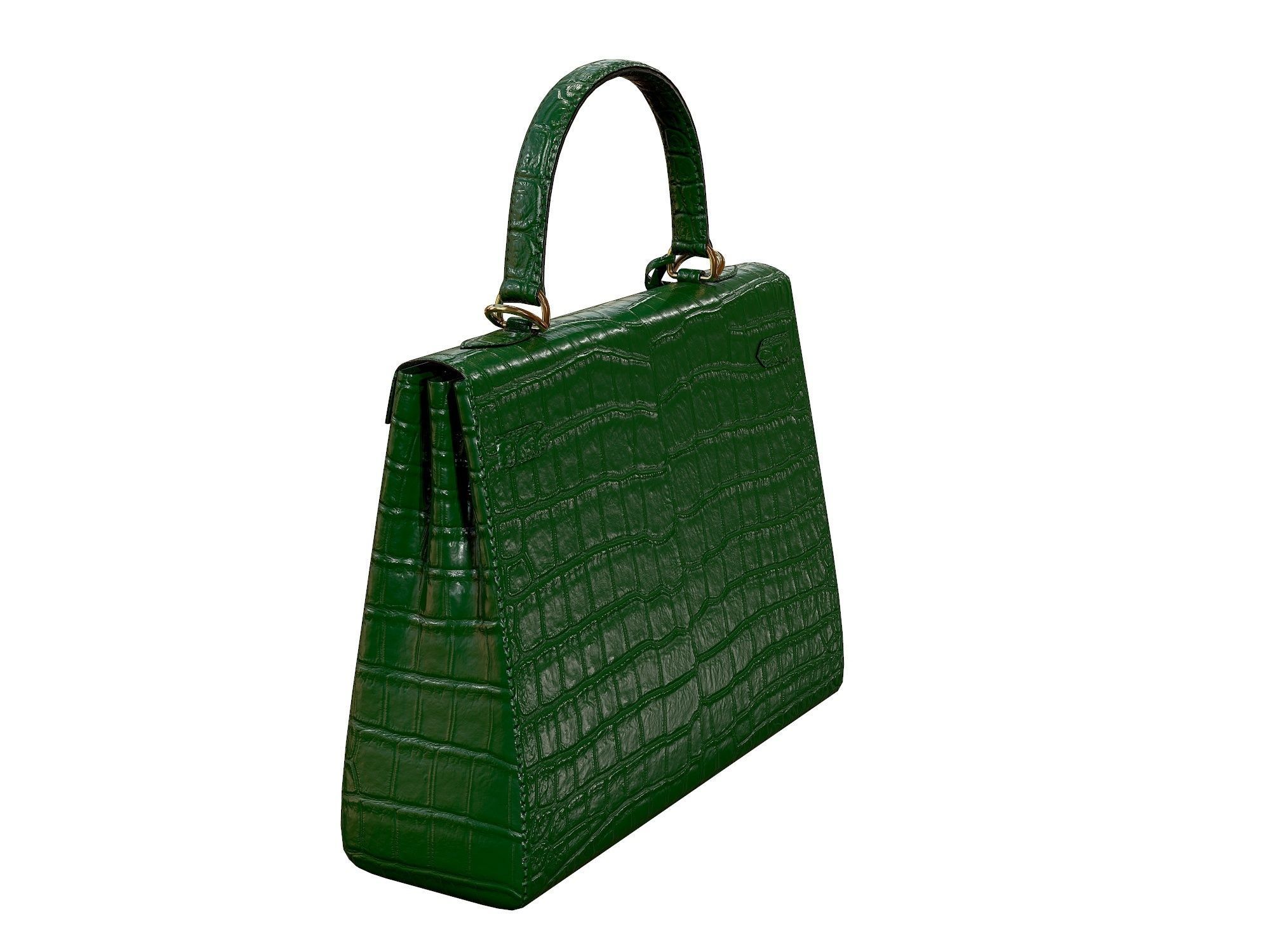 Hermes Kelly Bag Green Crocodile Low-poly 3D model_3
