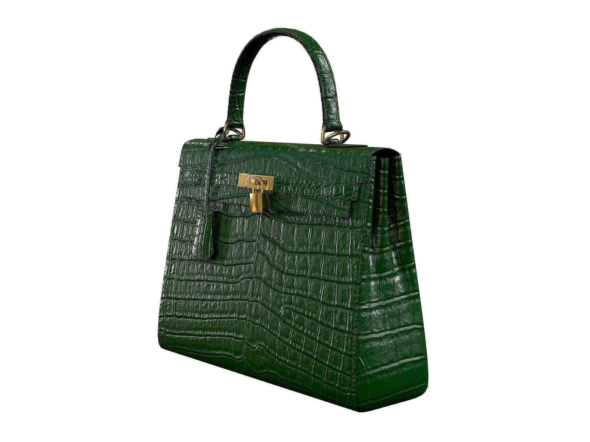 Hermes Kelly Bag Green Crocodile Low-poly 3D model_4