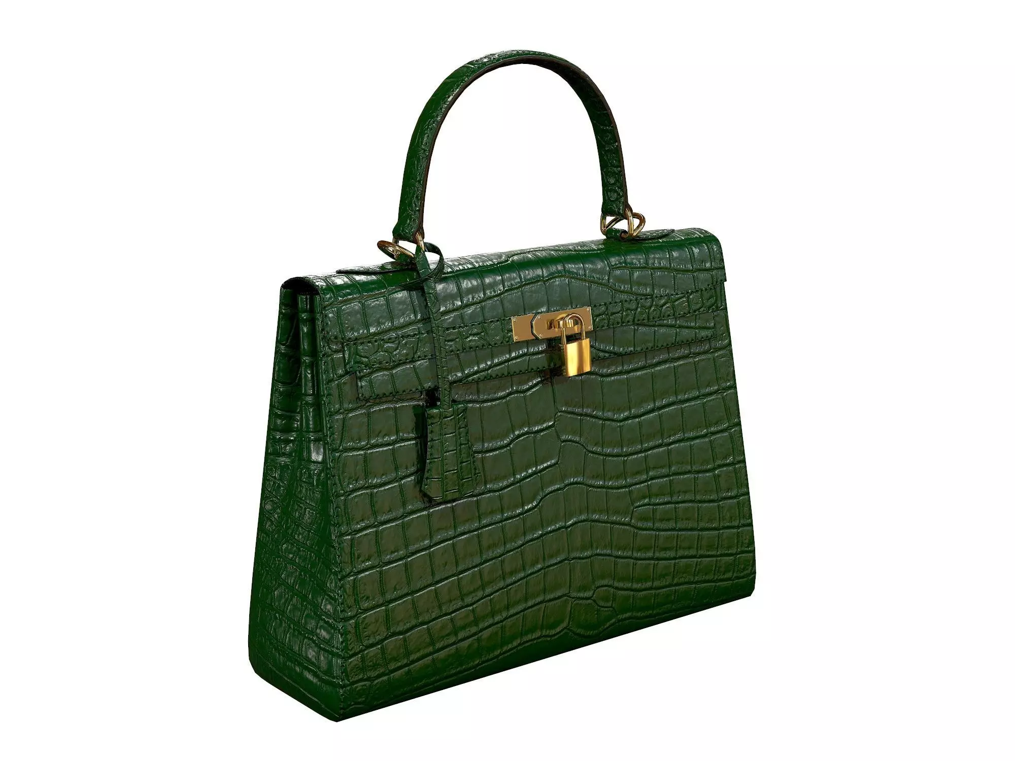 Hermes Kelly Bag Green Crocodile Low-poly 3D model_0