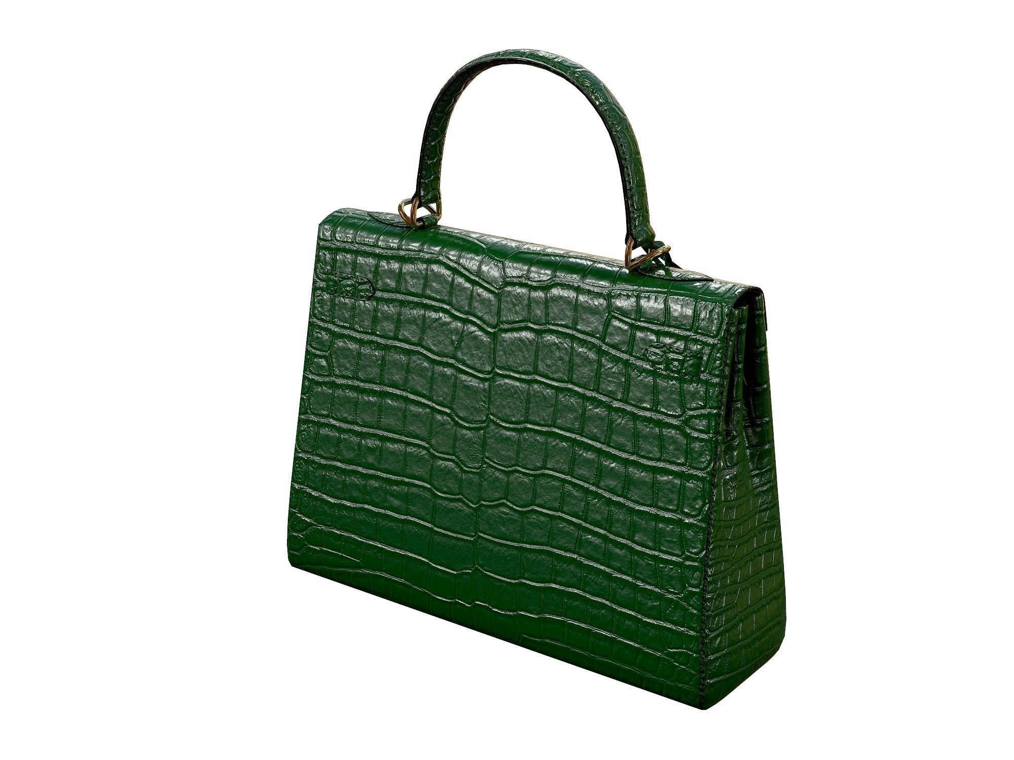 Hermes Kelly Bag Green Crocodile Low-poly 3D model_2
