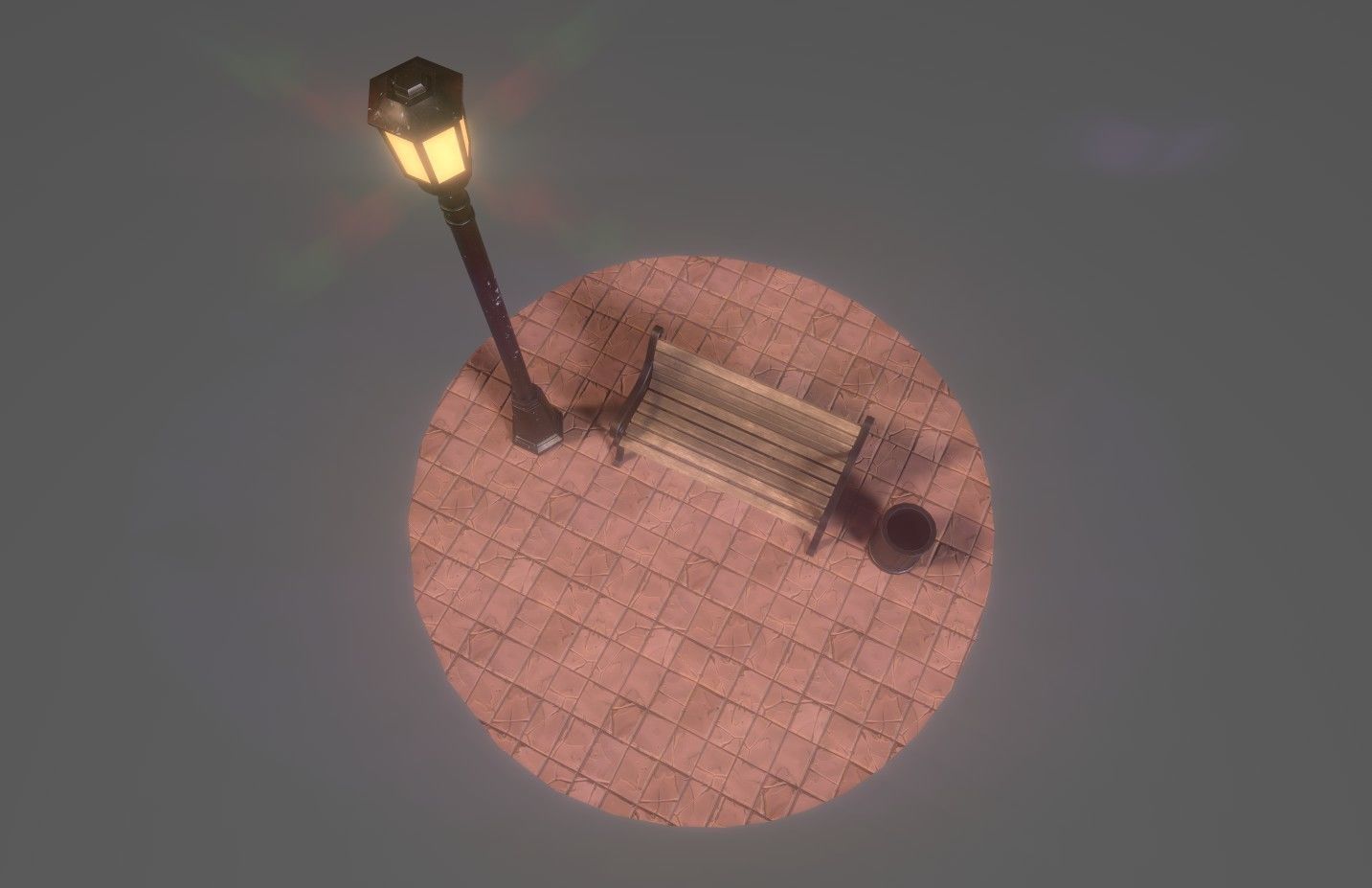 Park bench plus lantern and garbage bin Low-poly 3D model_10