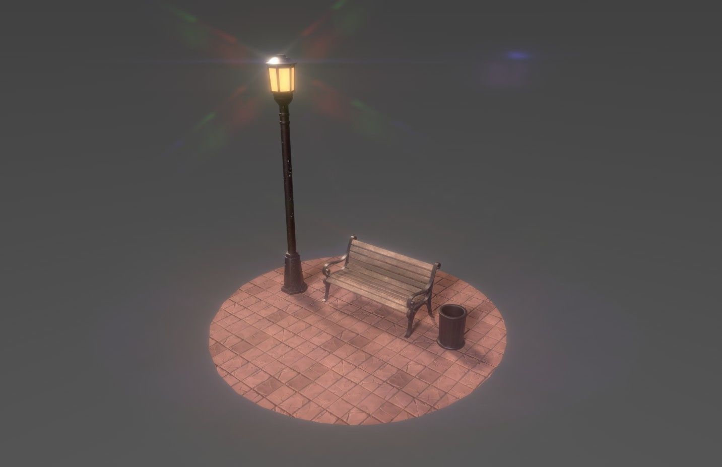 Park bench plus lantern and garbage bin Low-poly 3D model_5