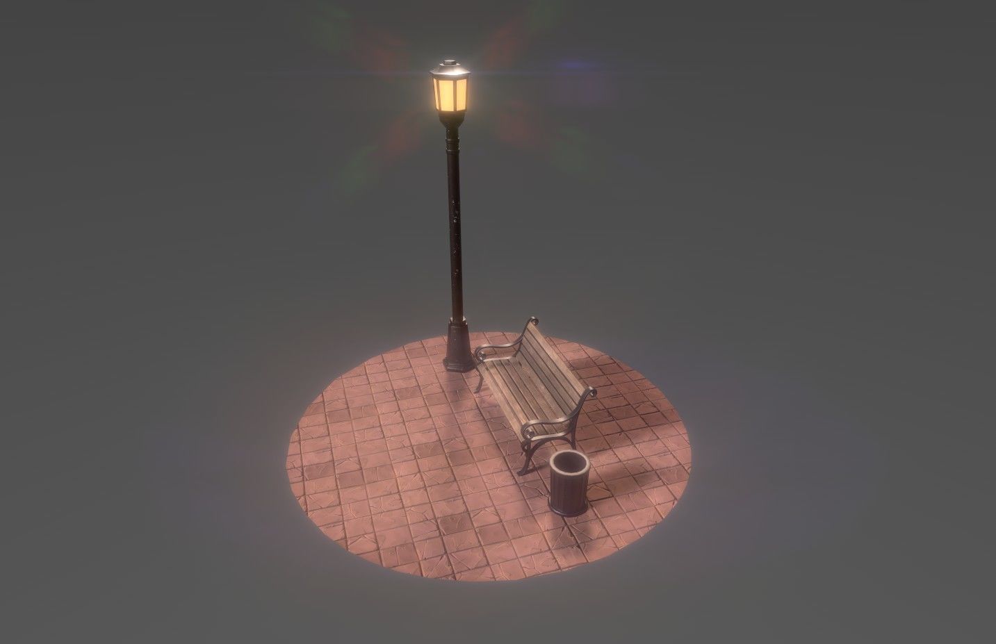 Park bench plus lantern and garbage bin Low-poly 3D model_6