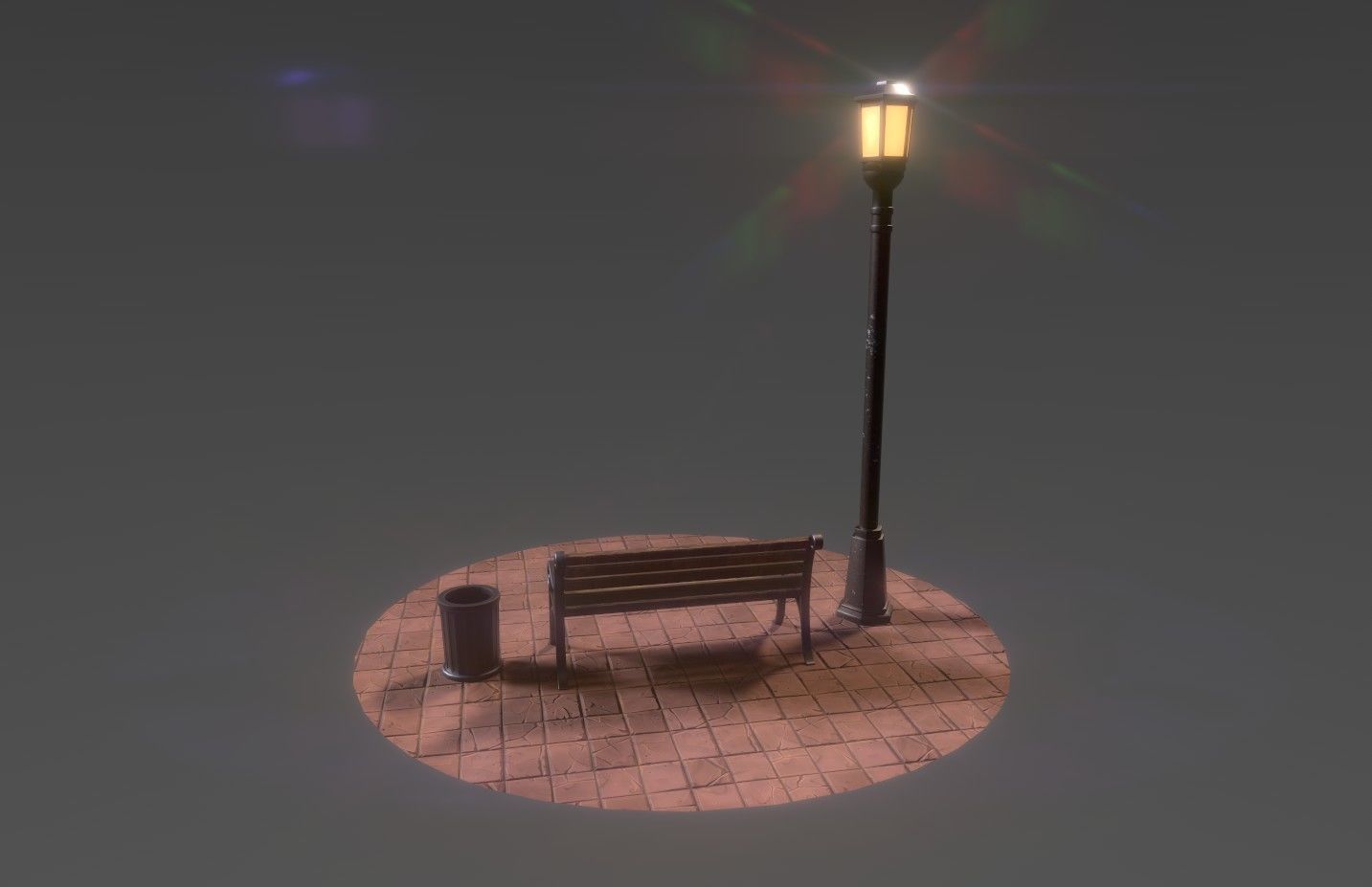 Park bench plus lantern and garbage bin Low-poly 3D model_9