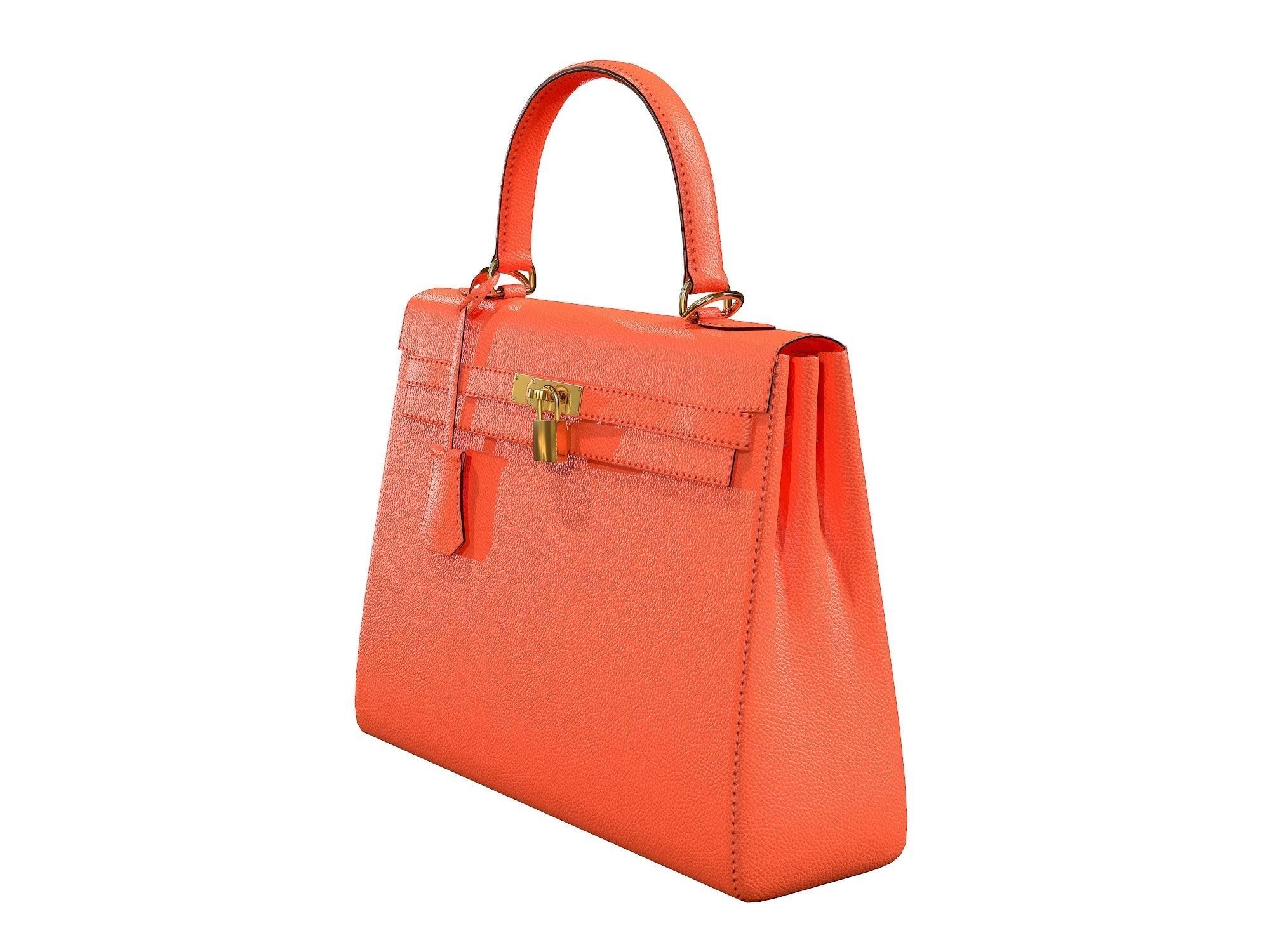 Hermes Kelly Bag Orange Low-poly 3D model_4