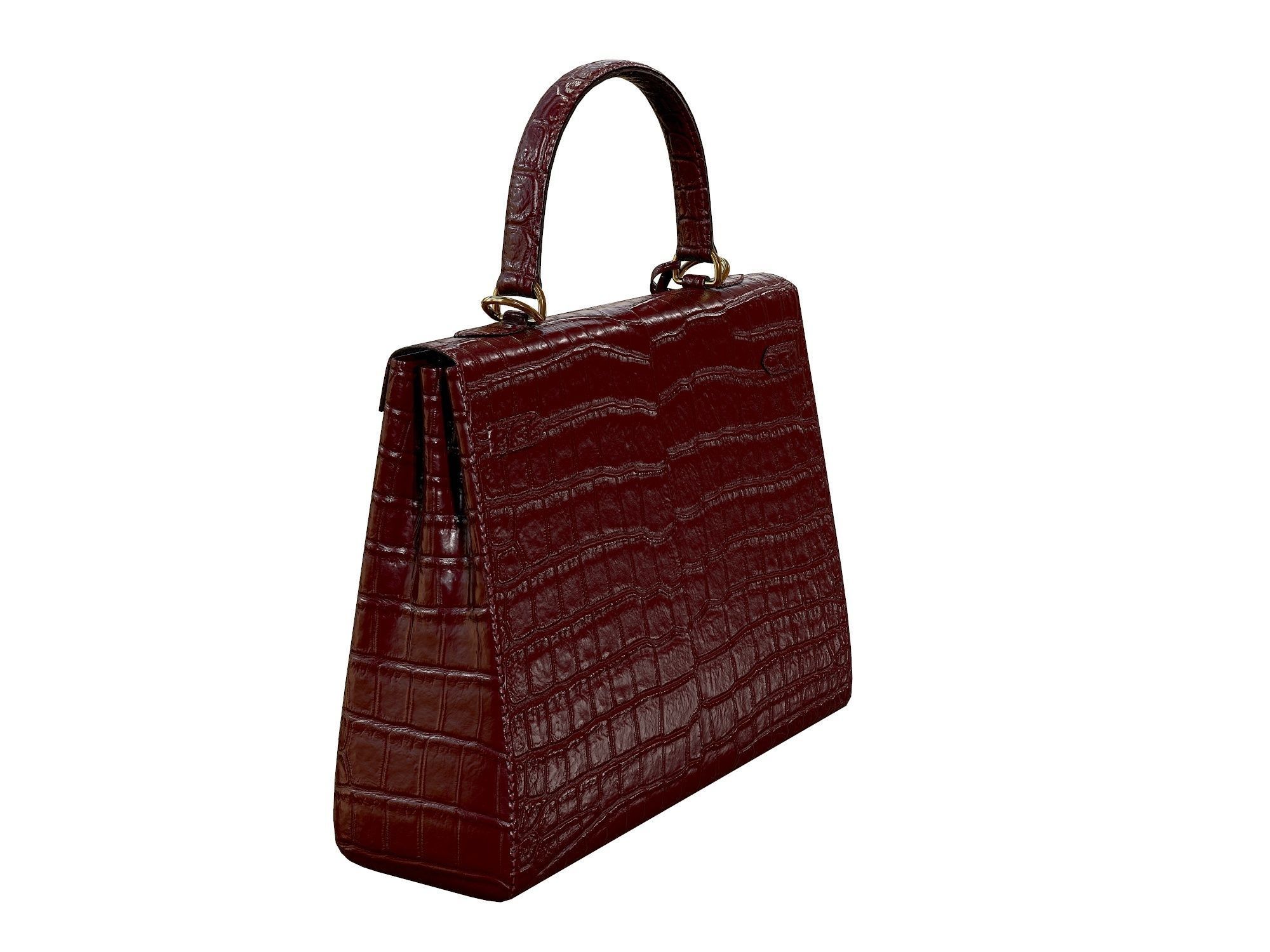 Hermes Kelly Bag Red Crocodile Low-poly 3D model_3